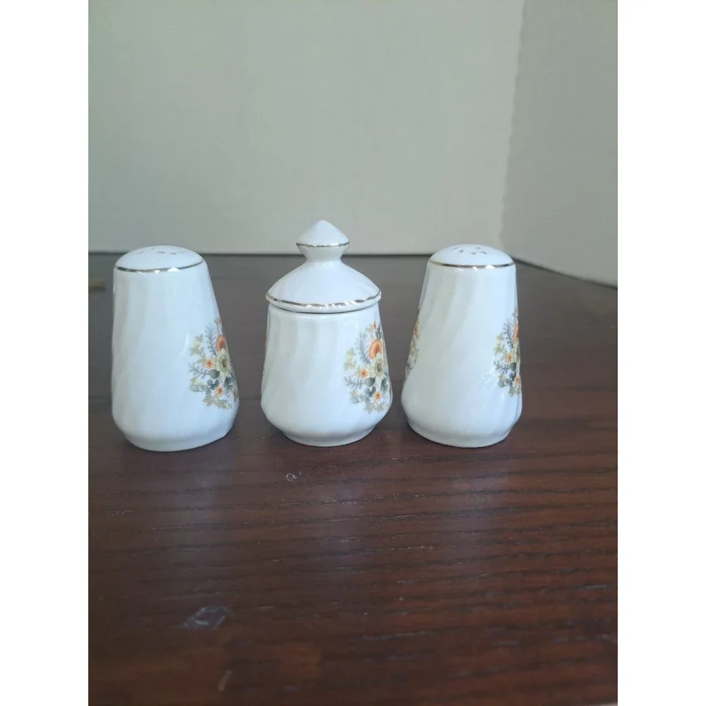 Vintage White With Floral Pattern Ceramic Salt Shaker, Pepper Shaker And...